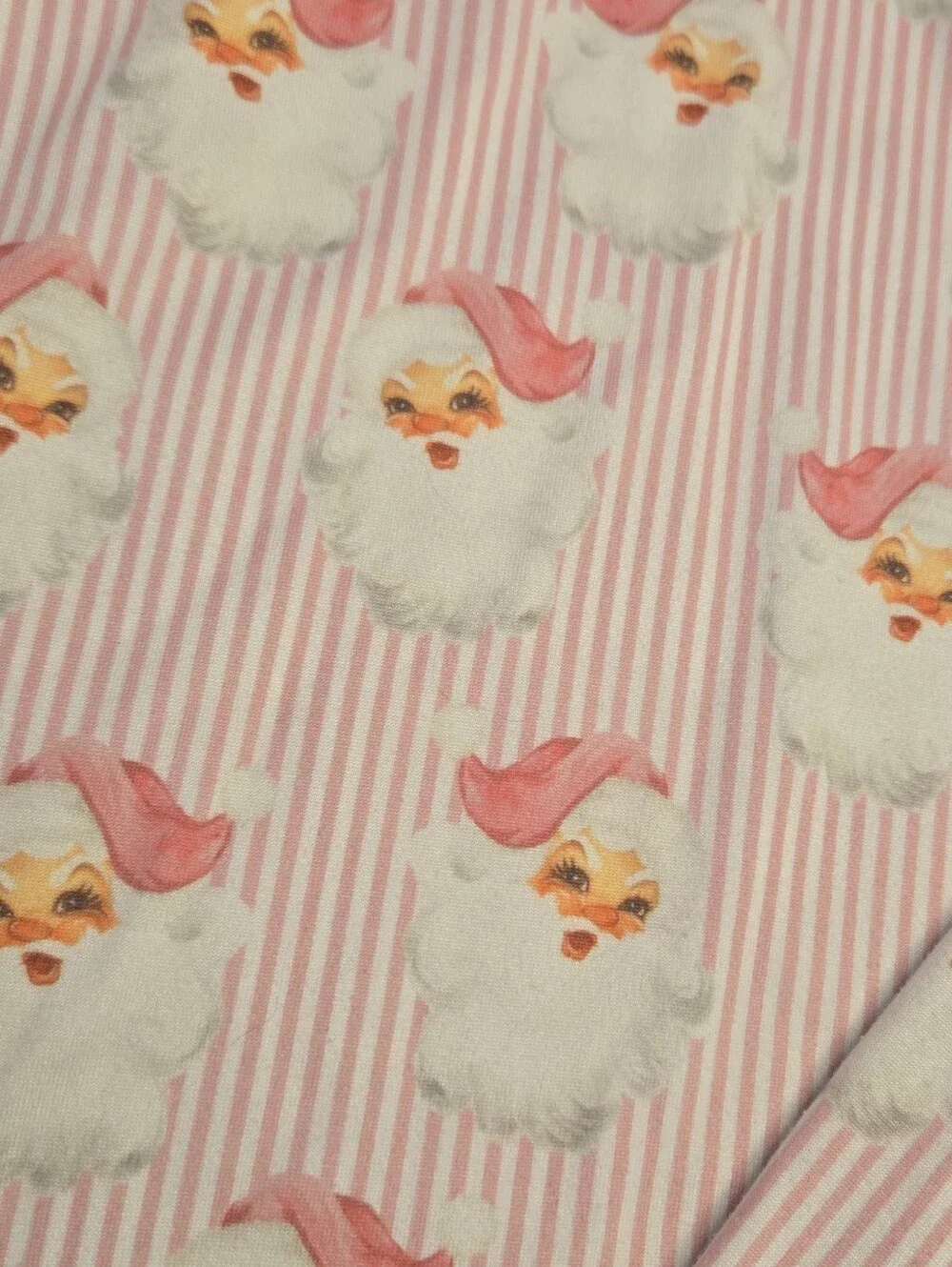 Girls 5T Pink & White Striped Vintage Santa Pajama Set